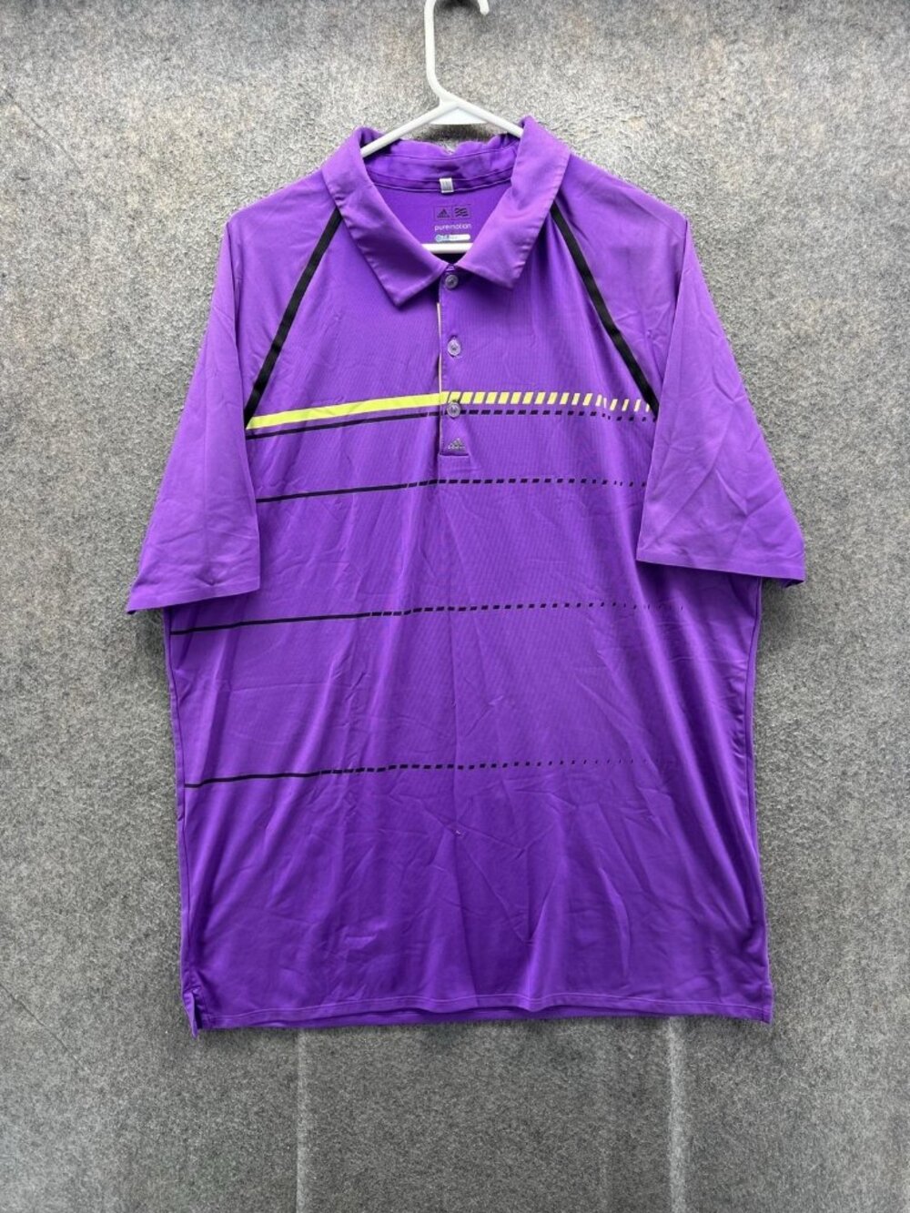 Adidas Polo Shirt Men XL Purple Puremotion Golf Striped Knit Logo Casual